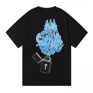 Black Men's Trapstar Flame Printing T Shirts Australia | VI73-649