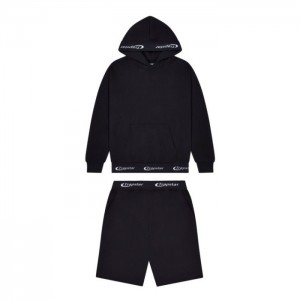 Black Men's Trapstar Hyperdrive Rib Hoodie Shorts Set Tracksuit Australia | EF24-607