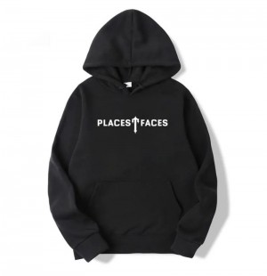 Black Men's Trapstar Places Tee Faces Hoodie Australia | DK44-158