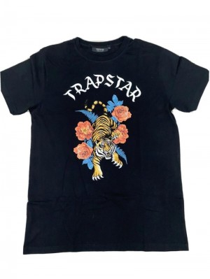 Black Men's Trapstar Tiger T- Shirt T Shirts Australia | OM72-488