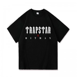 Black Men's Trapstar X Hitman T Shirts Australia | LT65-113