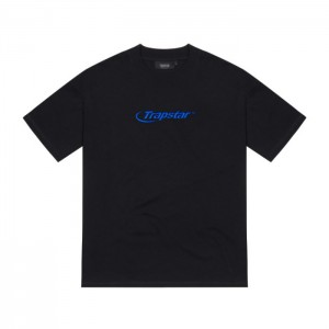 Black / Blue Men's Trapstar Hyperdrive Embroidered Tee T Shirts Australia | BV02-873