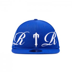 Blue / White Men's Trapstar Script Fitted Hats Australia | QT53-627