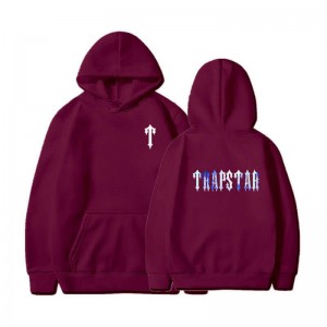 Burgundy Men's Trapstar T Pattern Hoodie Australia | ZQ21-087