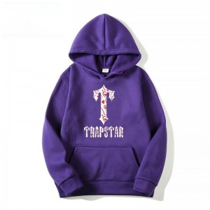 Purple Men's Trapstar Anime T-Flowers Pattern Hoodie Australia | RU51-943