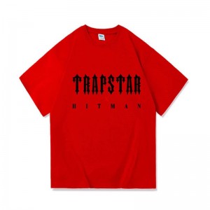 Red Men's Trapstar X Hitman T Shirts Australia | FT60-496