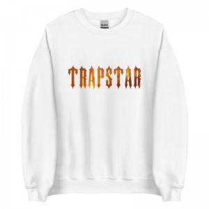 White Men's Trapstar Fire Logo Sweatshirts Australia | CP04-257