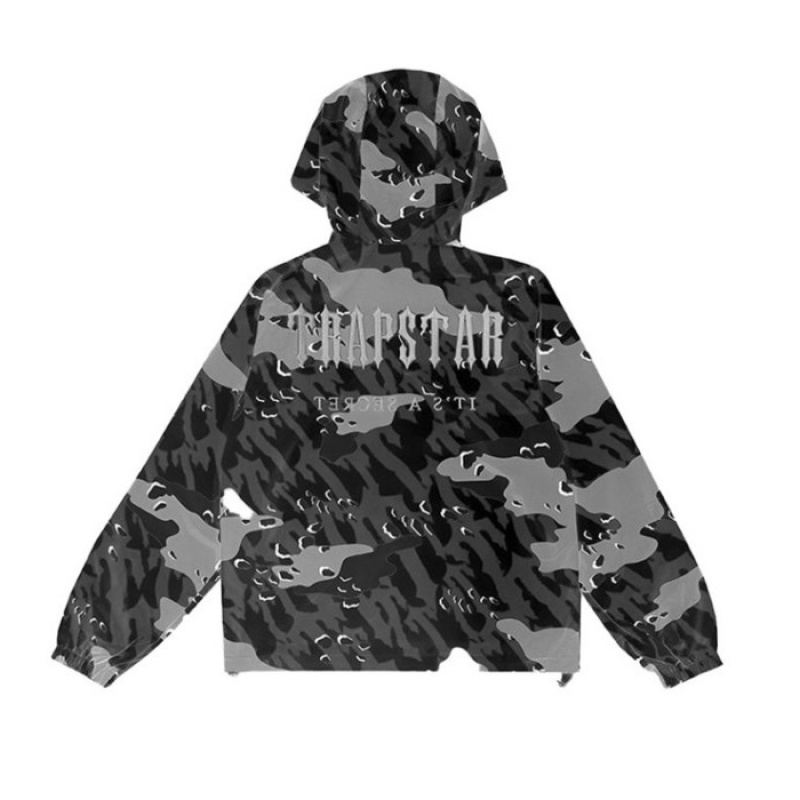 Black Camo Men\'s Trapstar Decoded Camo Windbreaker Outerwear Australia | DM51-380