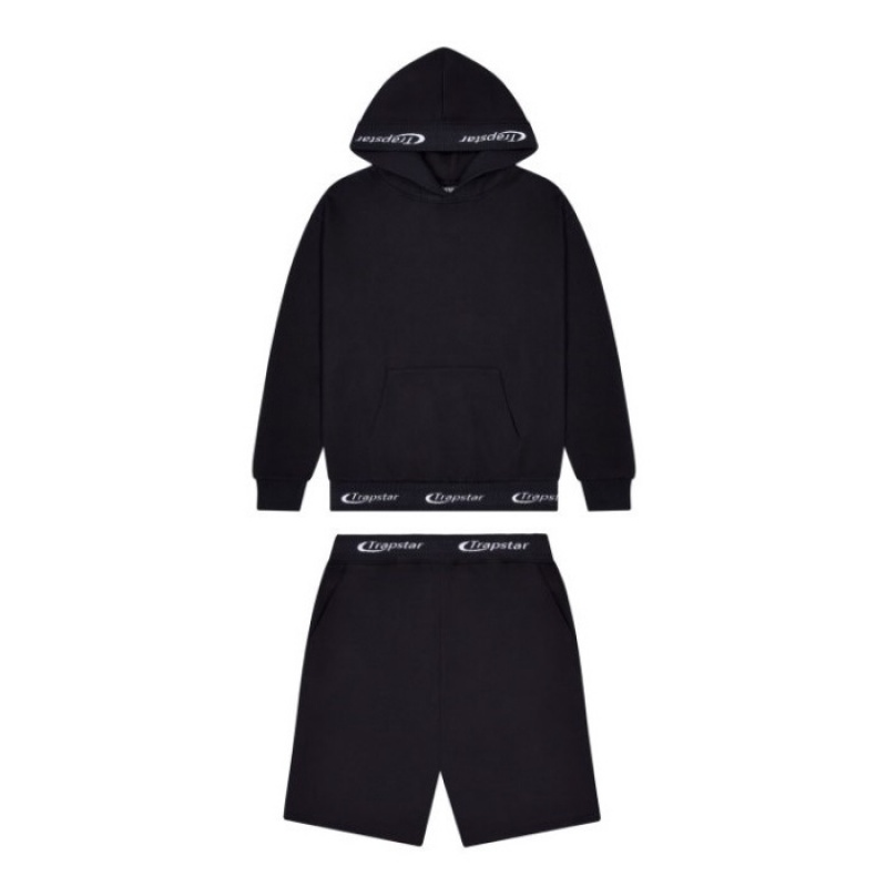 Black Men\'s Trapstar Hyperdrive Rib Hoodie Shorts Set Tracksuit Australia | EF24-607