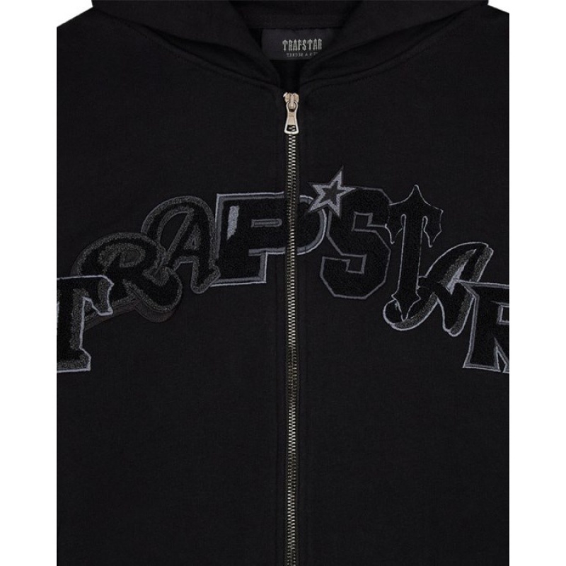 Black Men's Trapstar Wildcard Chenille Zip Hoodie Tracksuit Australia | HW03-774