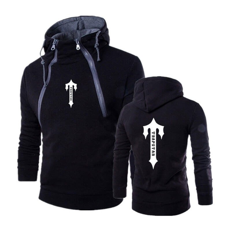 Black Men\'s Trapstar Zip Up Hoodie Australia | WW32-357