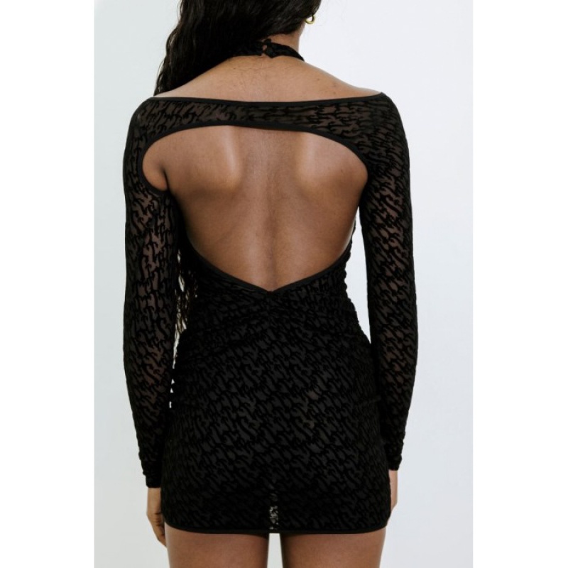 Black Women's Trapstar Jacquard Mesh Dress Australia | YD39-314