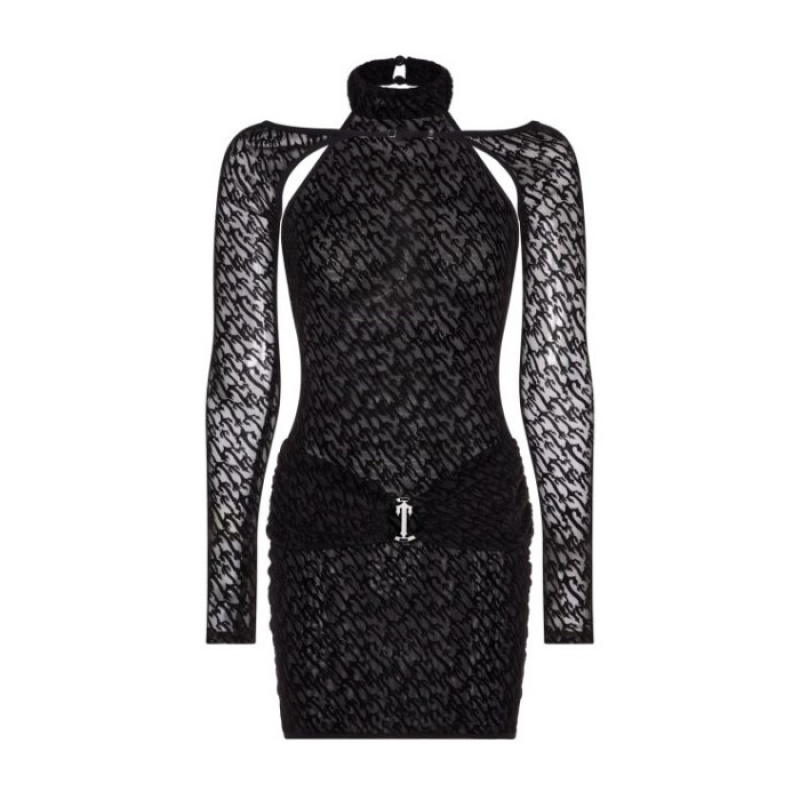 Black Women\'s Trapstar Jacquard Mesh Dress Australia | YD39-314