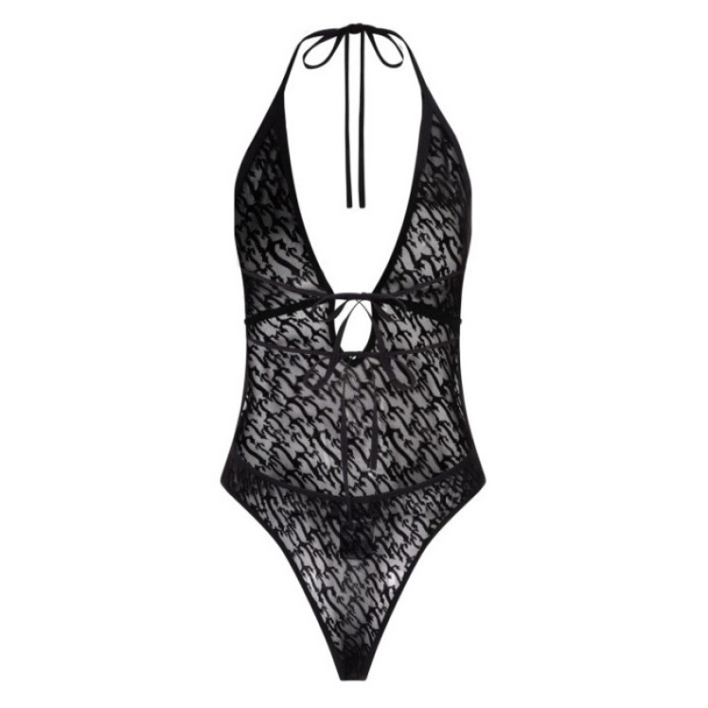 Black Women's Trapstar Jacquard Mesh Halterneck Bodysuit Australia | WR85-107