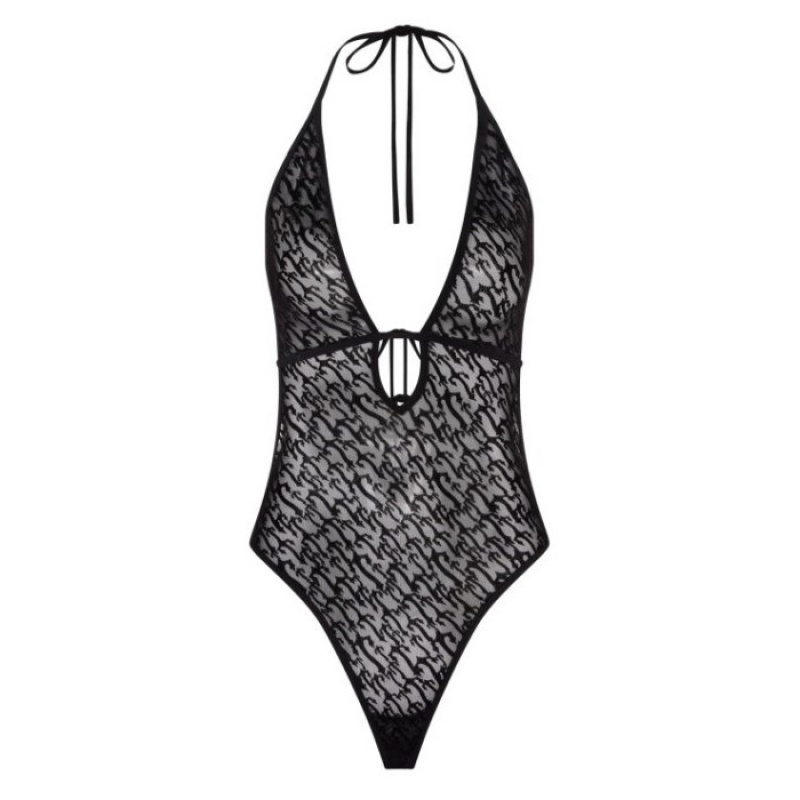 Black Women\'s Trapstar Jacquard Mesh Halterneck Bodysuit Australia | WR85-107