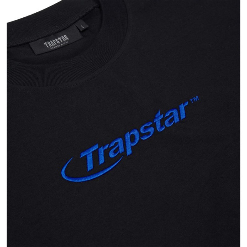 Black / Blue Men's Trapstar Hyperdrive Embroidered Tee T Shirts Australia | BV02-873