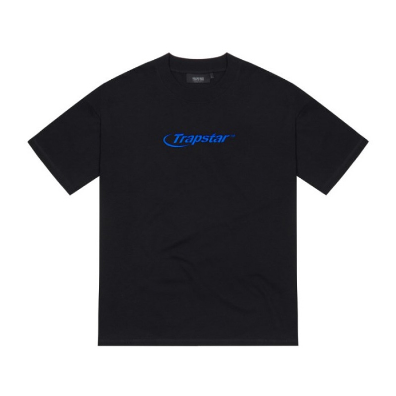 Black / Blue Men\'s Trapstar Hyperdrive Embroidered Tee T Shirts Australia | BV02-873