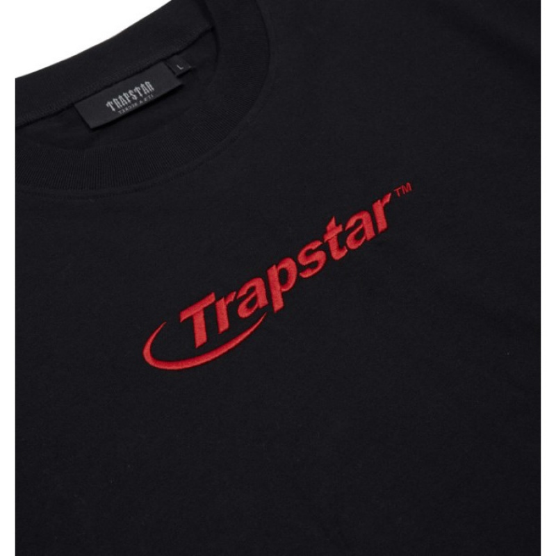 Black / Red Men's Trapstar Hyperdrive Embroidered Tee T Shirts Australia | AL69-452