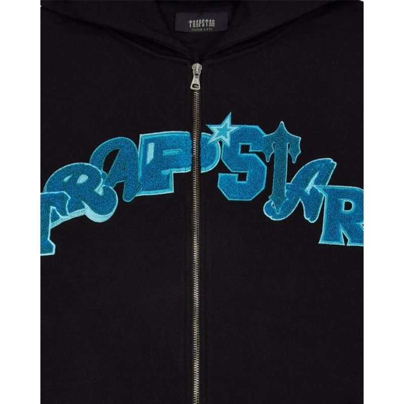 Black / Turquoise Men's Trapstar Wildcard Chenille Hoodie Tracksuit Australia | UC15-876