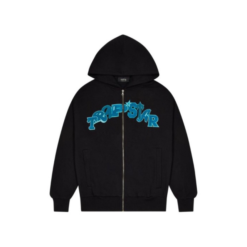 Black / Turquoise Men\'s Trapstar Wildcard Chenille Hoodie Tracksuit Australia | UC15-876