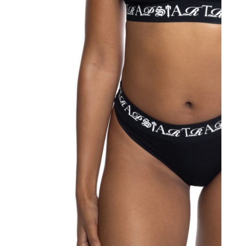 Black / White Women's Trapstar Script Thong Shorts Australia | PM50-695