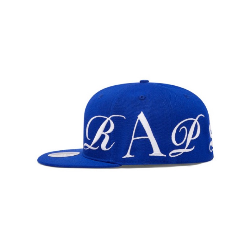 Blue / White Men's Trapstar Script Fitted Hats Australia | QT53-627