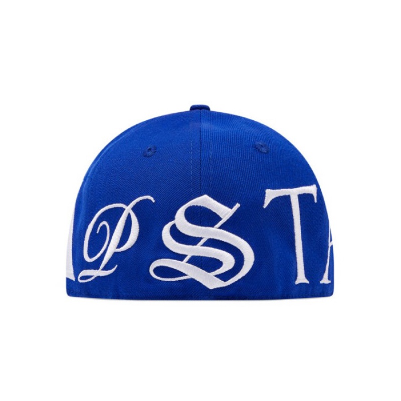 Blue / White Men's Trapstar Script Fitted Hats Australia | QT53-627