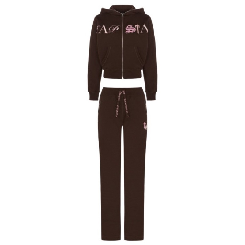 Brown / Pink Women's Trapstar Script Zip Leg Jogging Bottoms Pants Australia | XW56-863