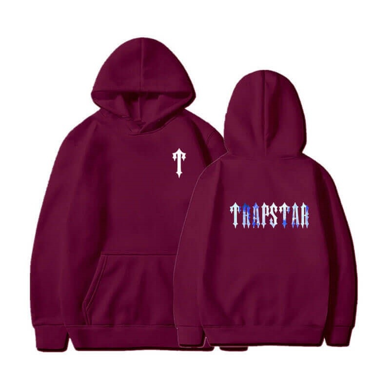 Burgundy Men\'s Trapstar T Pattern Hoodie Australia | ZQ21-087