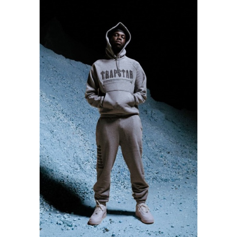 Grey Men's Trapstar Decoded Chenille 2.0 Hoodie Tracksuit Australia | ZI36-873