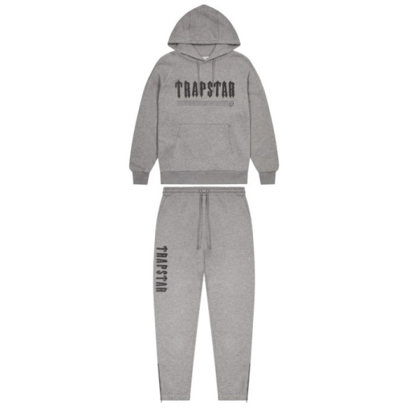 Grey Men\'s Trapstar Decoded Chenille 2.0 Hoodie Tracksuit Australia | ZI36-873