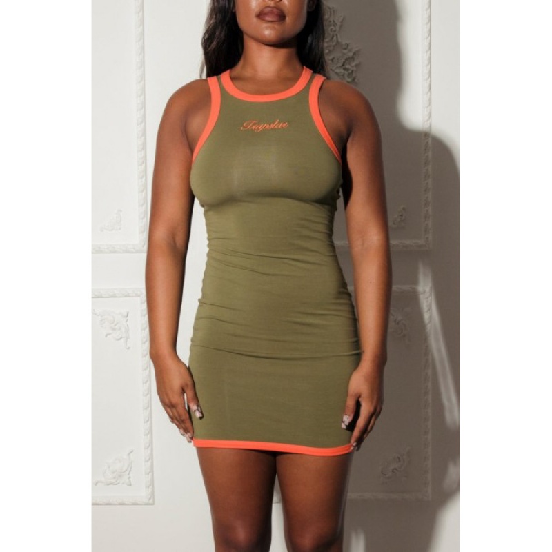 Khaki / Orange Women's Trapstar Contrast Racer Dress Australia | TB13-926