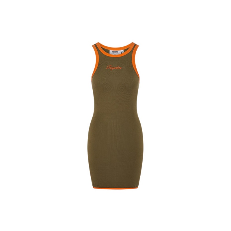 Khaki / Orange Women\'s Trapstar Contrast Racer Dress Australia | TB13-926