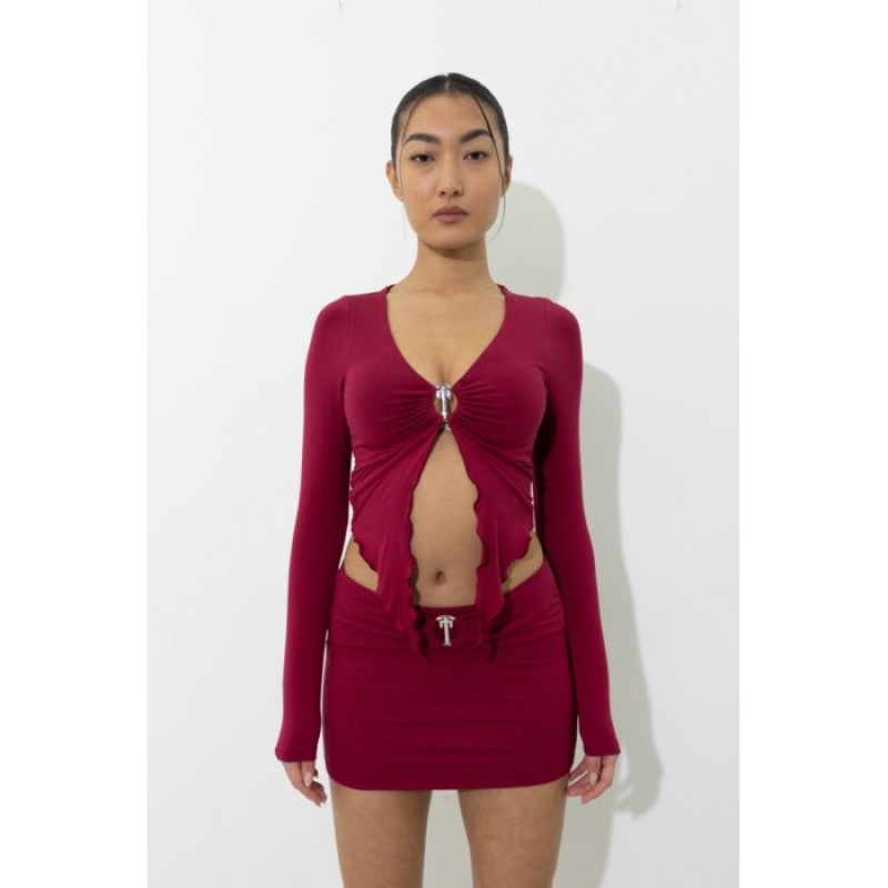 Red Women's Trapstar Long Sleeve Wing Hem Bralette Top Australia | JL28-989