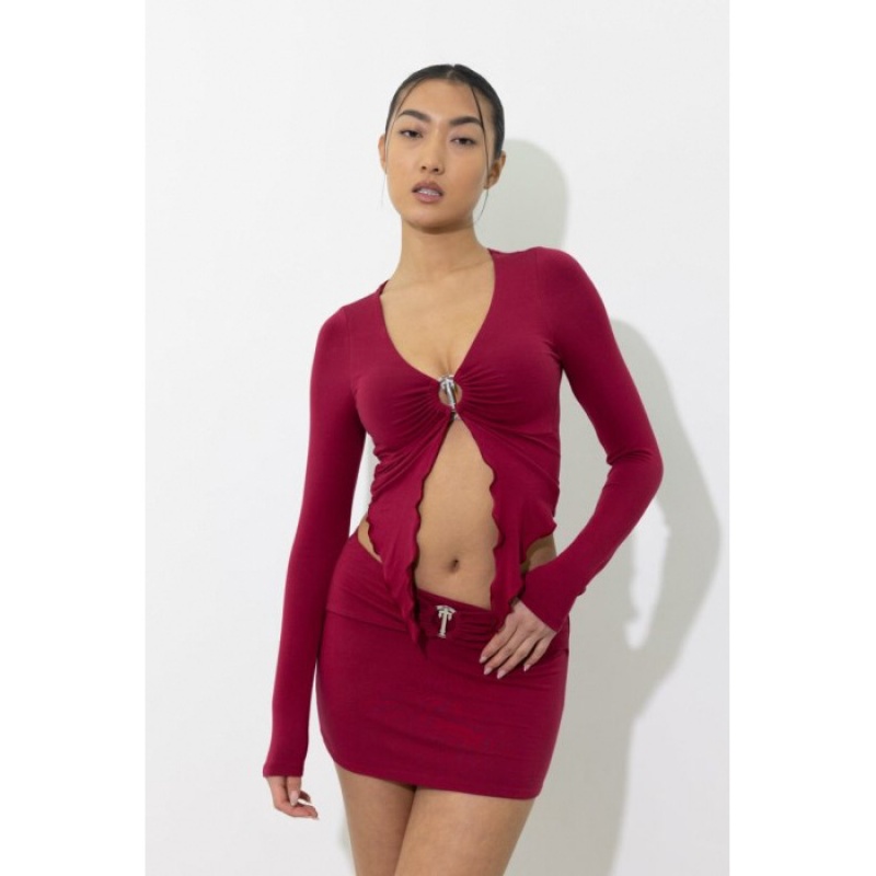 Red Women's Trapstar Long Sleeve Wing Hem Bralette Top Australia | JL28-989