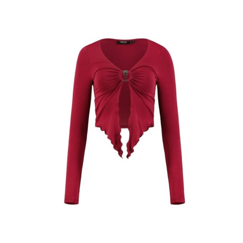 Red Women\'s Trapstar Long Sleeve Wing Hem Bralette Top Australia | JL28-989