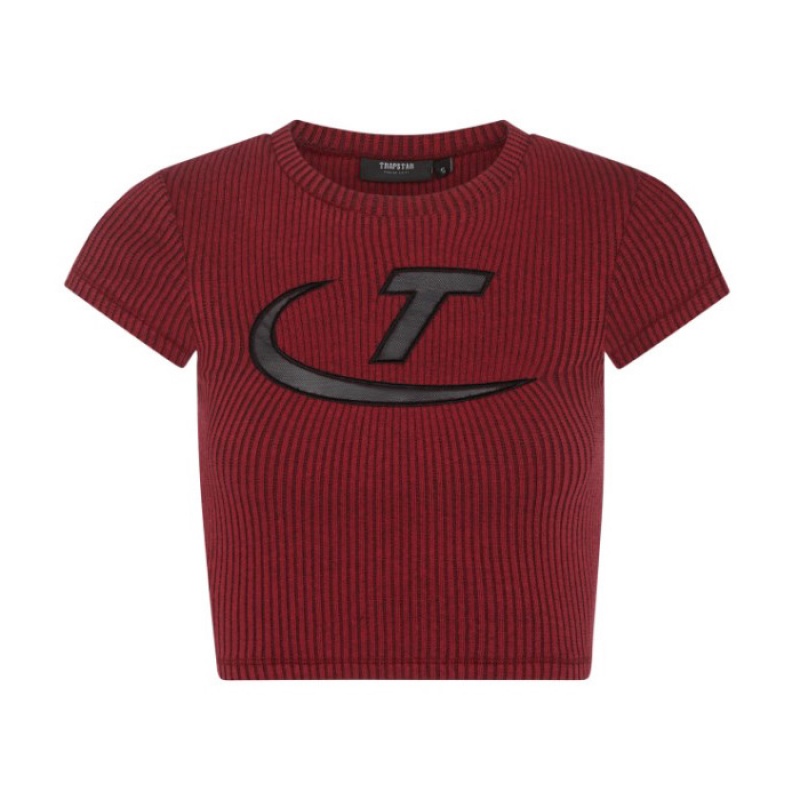 Red / Black Women\'s Trapstar Two Tone Rib Tee Top Australia | CR70-111