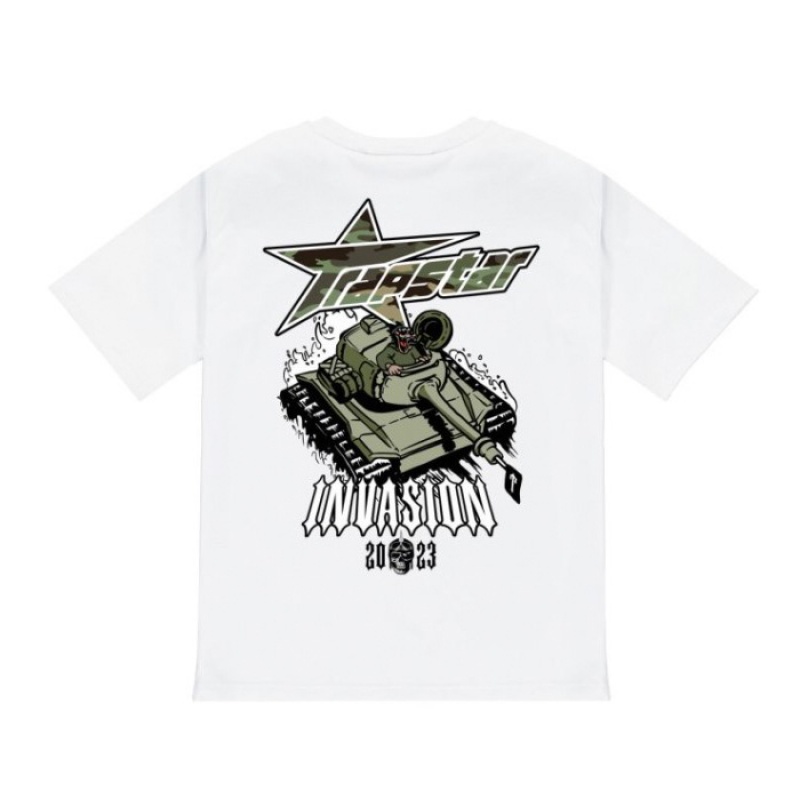 White Men\'s Trapstar Trap Invasion Tee T Shirts Australia | IQ14-193