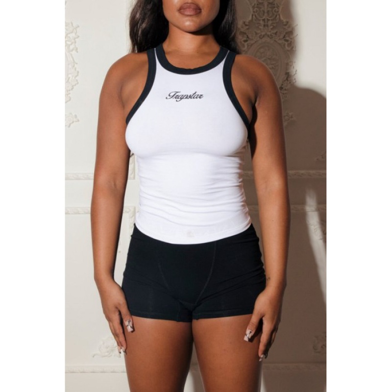 White / Black Women's Trapstar Racer Vest Top Australia | IB96-154